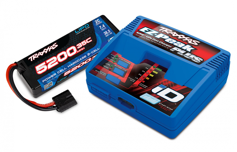 Traxxas 2970GX-2SR Laddare EZ-Peak Plus 4A och 2S 5200mAh Hard Batteri Combo